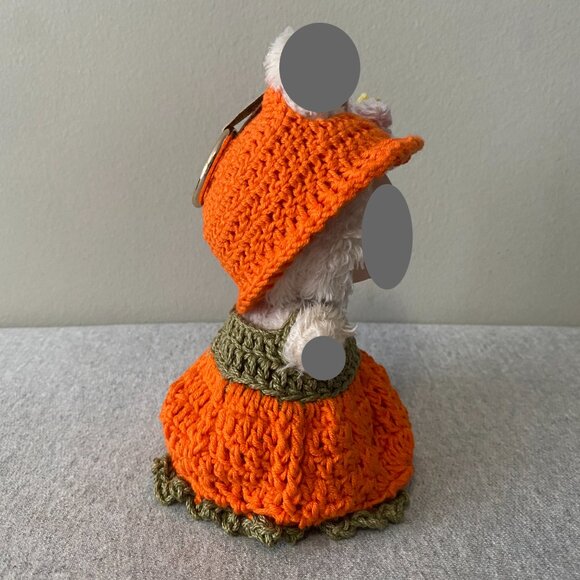 Handmade Crochet Autumnal Orange Green Outfit for 17cm Plush Doll 2-Piece Set - Picture 4 of 7